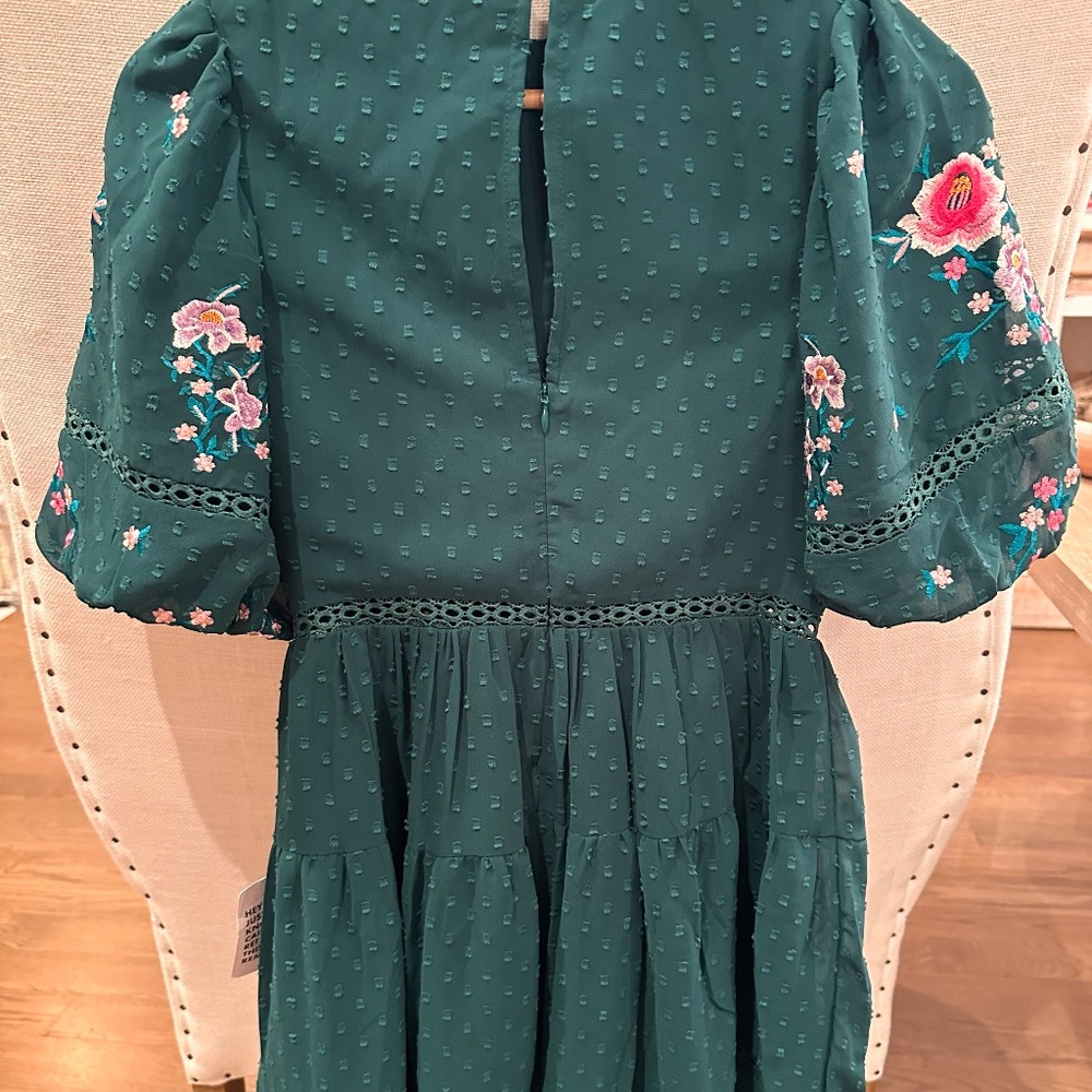 Asos Petite High neck embroidered mini Dress - Picture 3 of 14